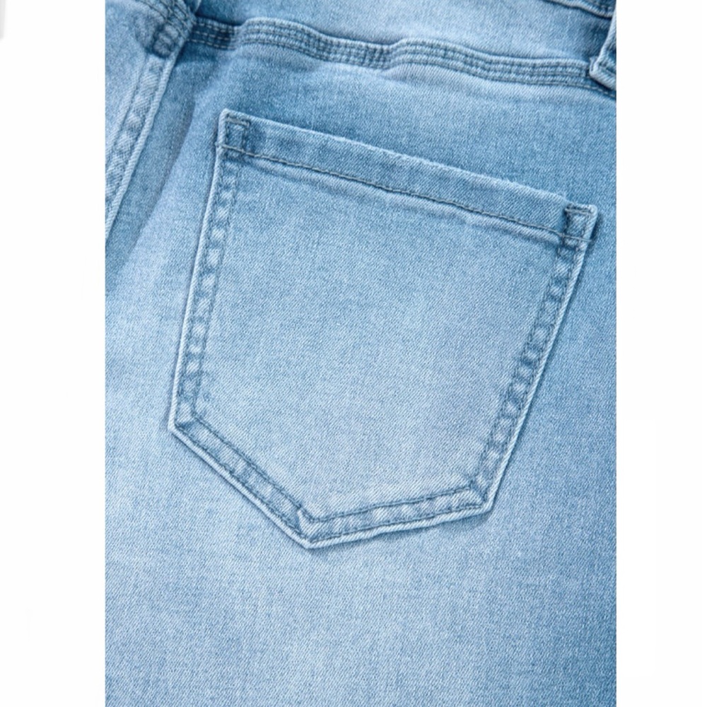 Light Blue High Rise Shift Slit Straight Leg Jeans - Picture 7 of 14